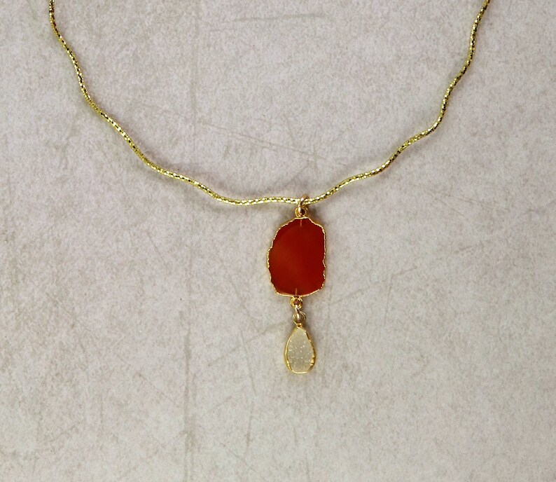 Druzy The Serpentine Choker Necklace with Bezeled Carnelian and 14k Yellow Gold Vermeil