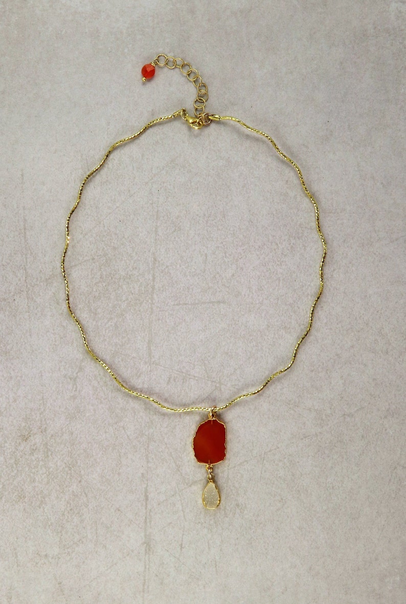 Druzy The Serpentine Choker Necklace with Bezeled Carnelian and 14k Yellow Gold Vermeil