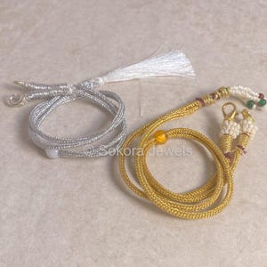 Extra Thread Necklace Chain: Gold Silver Replacement Dori Clasp Clip on Adjustable Necklace Accessory Zari Thread Cord