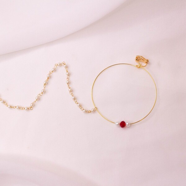 Red Bead Nose ring - Clip on