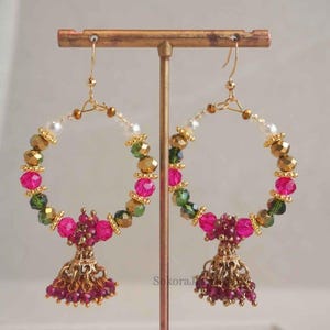 Ruby & Green Jhumka Hoops Light Weight And Simple Earrings Wedding Engagement Haldi Walima Eid Party Indian Pakistani Jewelry Sokora Jewels