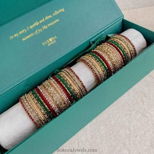 Indiase trouwarmbandenset voor beide armen, luxe Pakistaanse sieraden, stapelbaar, goud, bordeauxrood, groen, bruidssieraden, veelkleurige traditionele Sokora-juwelen