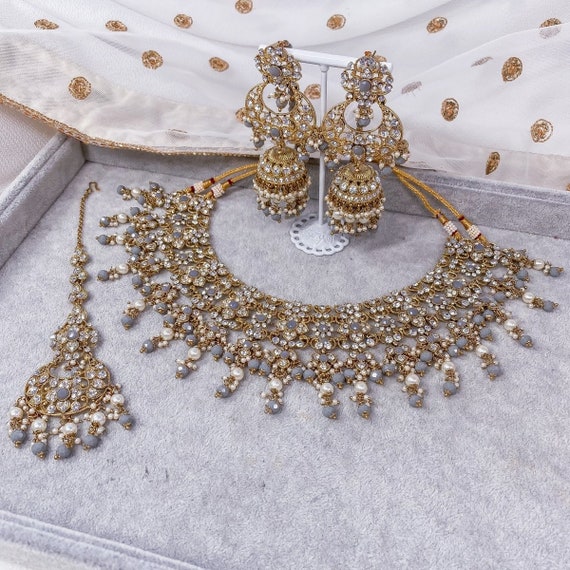 Grey necklace set deals