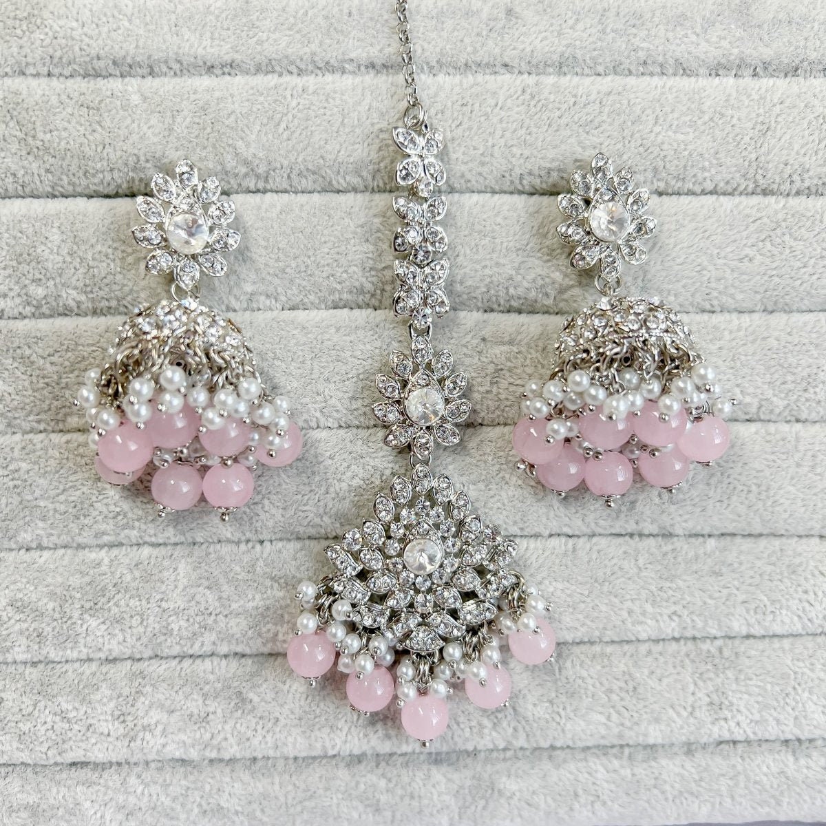 Silver Replica Danglers (Party Wear) Earrings, Light Pink