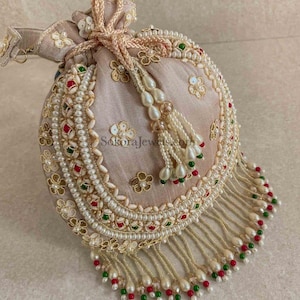 Raw Silk Bead Detail Potli Bag - 6 Colour Options - SOKORA JEWELSRaw Silk Bead Detail Potli Bag - 6 Colour Options