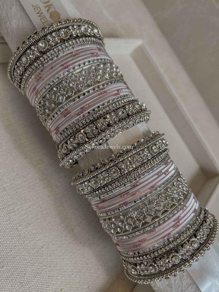Silver Jewellery Bangle Set Indian Pakistani Jewelry Bangles Stack