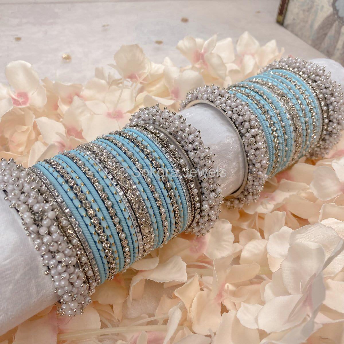Thanjina Silver and Light Blue Bangle Stack - Etsy