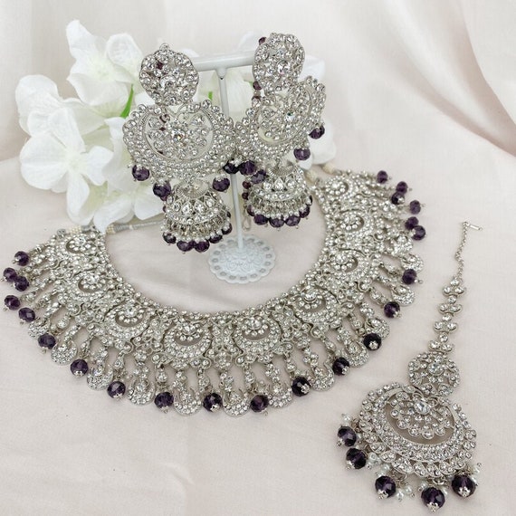 Alar Bridal Silver Necklace Set - Pink – SOKORA JEWELS