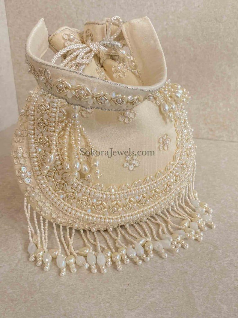 Raw Silk Bead Detail Potli Bag - 6 Colour Options - SOKORA JEWELSRaw Silk Bead Detail Potli Bag - 6 Colour Options