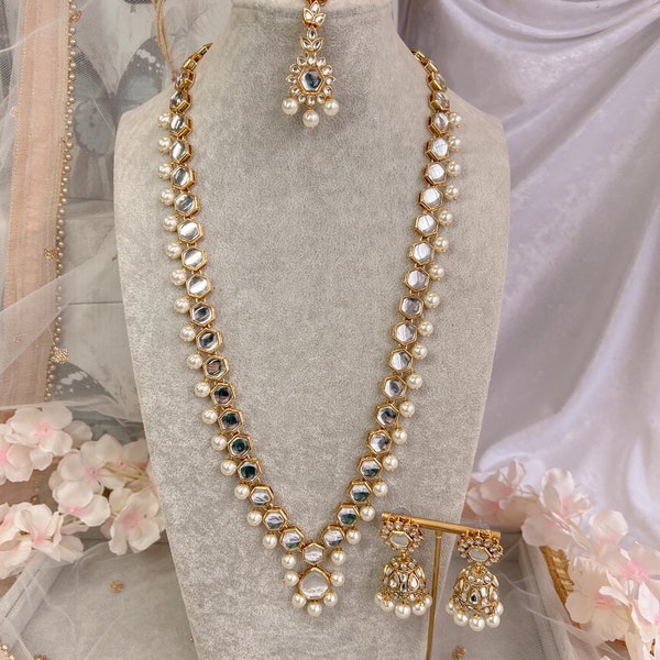 Minahil Long Necklace set - Pearl