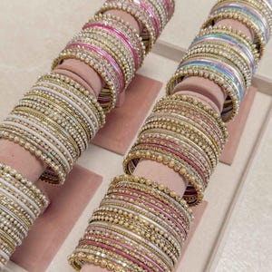 Sweet Dreams Bangle Sets - Pastel (4 Colour )Antique Gold Bangles With Pearl Stonework Details Mixed Wedding Eid Function Sokora Jewels