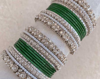 Small Bejewelled Bangle Set – Silver, Gemstone, Hammered, Vintage, Prong Bangles, Stackable Bridal Jewelry Gift, Traditional Indian Style