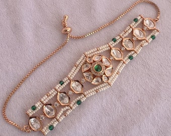 Gold plated Kundan Bracelet - Green