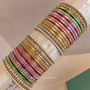 Multicolour Chrome Style Bangle Set – Mehndi & Sangeet Stack