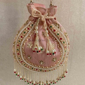 Raw Silk Bead Detail Potli Bag - 6 Colour Options - SOKORA JEWELSRaw Silk Bead Detail Potli Bag - 6 Colour Options