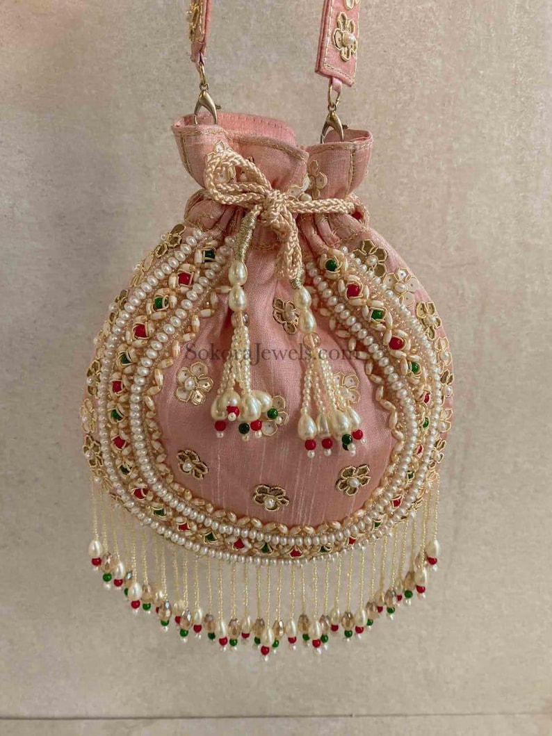 Raw Silk Bead Detail Potli Bag - 6 Colour Options - SOKORA JEWELSRaw Silk Bead Detail Potli Bag - 6 Colour Options