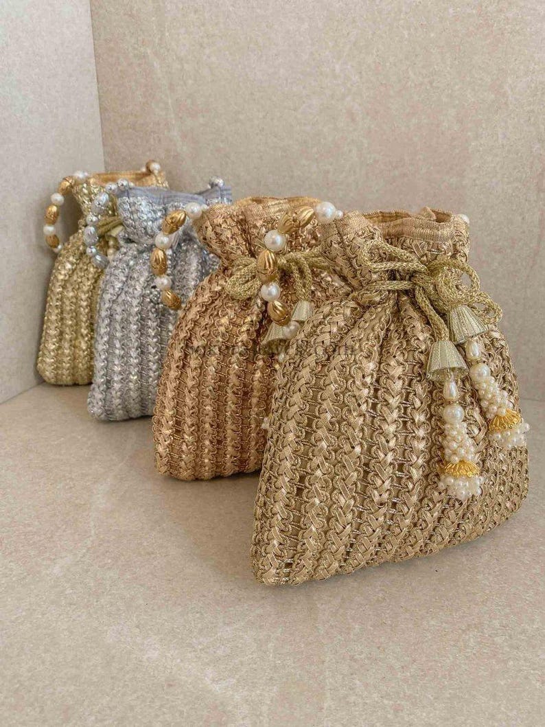 Metallic Braid Potli Bag: Shimmery Indian Embellished Hand Bag Wedding ...