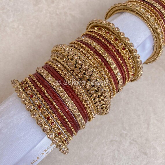 Maharani Bridal Bangles Set Maroon Etsy Canada
