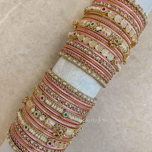 Nanditha Bangles Set Both Arms Indian Pakistani Kundan Traditional Temple Light Blue Gold Plated Ruby Green Churiyan Jewelry Bangle Bride