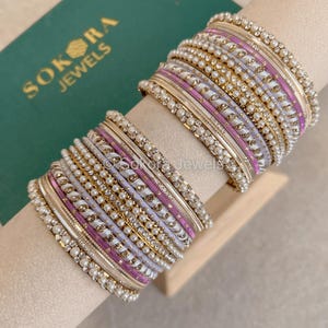 Small Indian Bangles Set Both Arms Jewelry Lilac Pastel Purple Bangle Stack Pearl Jewellery Wedding Churiyan Traditional Sokora Jewels