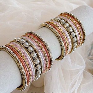 Daisy Soft Ombre Bangles Set Mix Colours Floral Detail Bangle Indian Desi Pakistani Bracelet Both Arms Gold Peach Mint Blue Pink