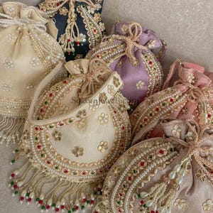 Raw Silk Bead Detail Potli Bag - 6 Colour Options - SOKORA JEWELSRaw Silk Bead Detail Potli Bag - 6 Colour Options