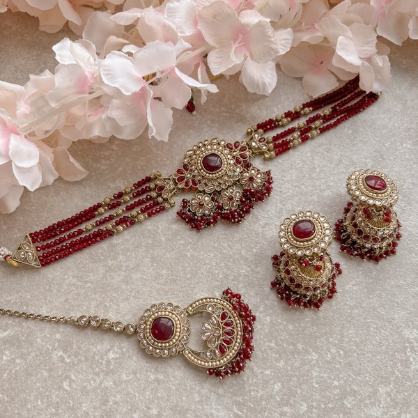 Rubal Choker Set - Maroon