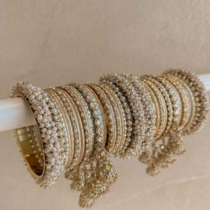 Bridal Bangle Set With Jhumka Tassel Bangles Both Arms A luxurious Heavy Warm Golden Finish Mix Of Crystals Wedding Walima Eid SokoraJewels