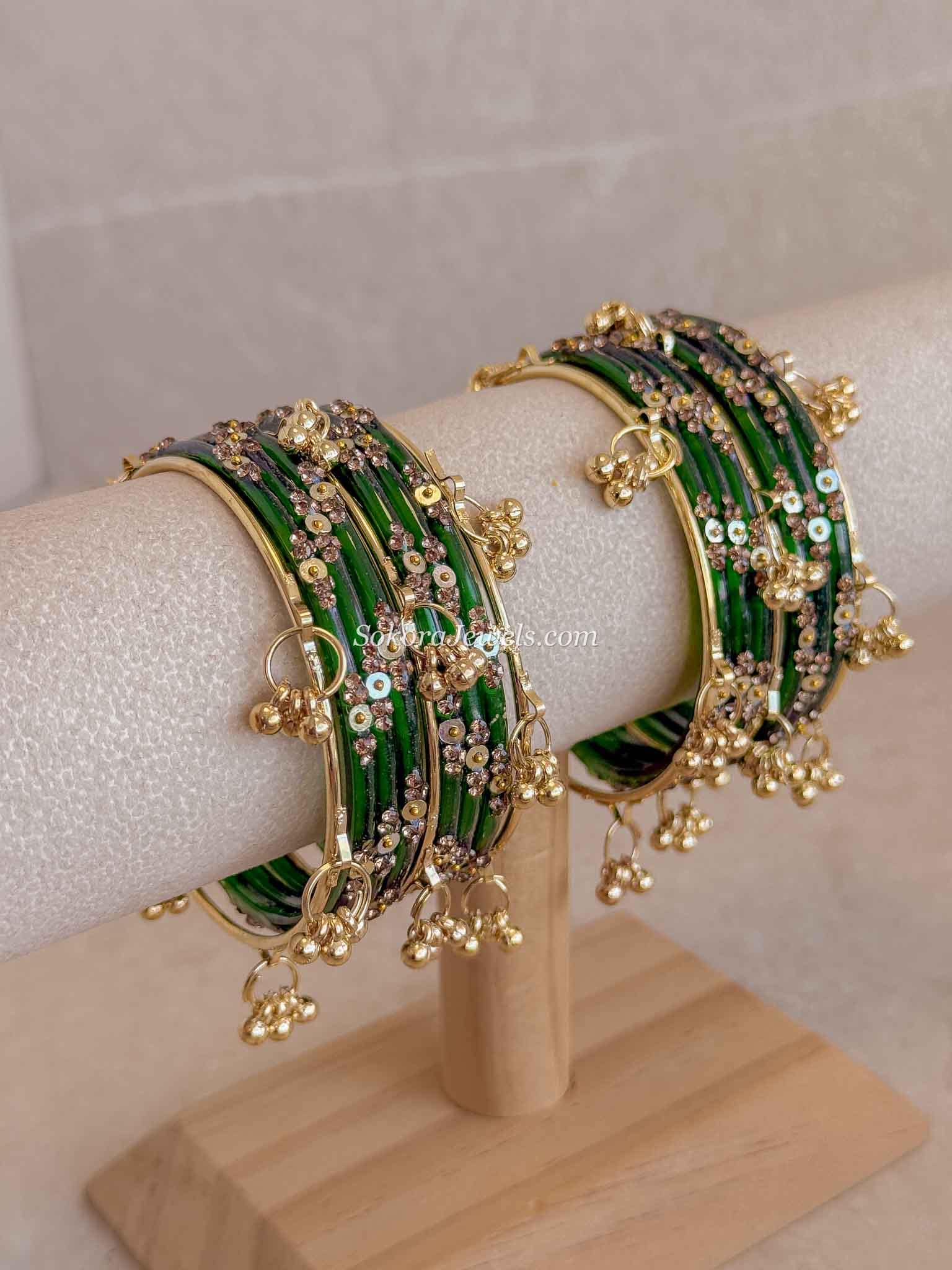 Viral Kashmiri Glass Bangle Set With Ghungroo Bell Raindrop