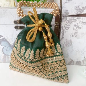 Sequin Detail Potli Bag - Green