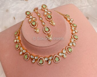 Rekha Gold Plated Kundan Set - Mint