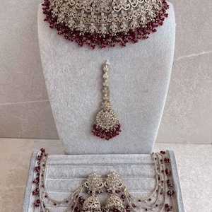 Kastanienbraun Braut Schmuck Set Halskette Jhumka Ohrring Saharey Tikka Traditionelle indische pakistanische Hochzeitsschmuck Antikes Gold Champagner schwere