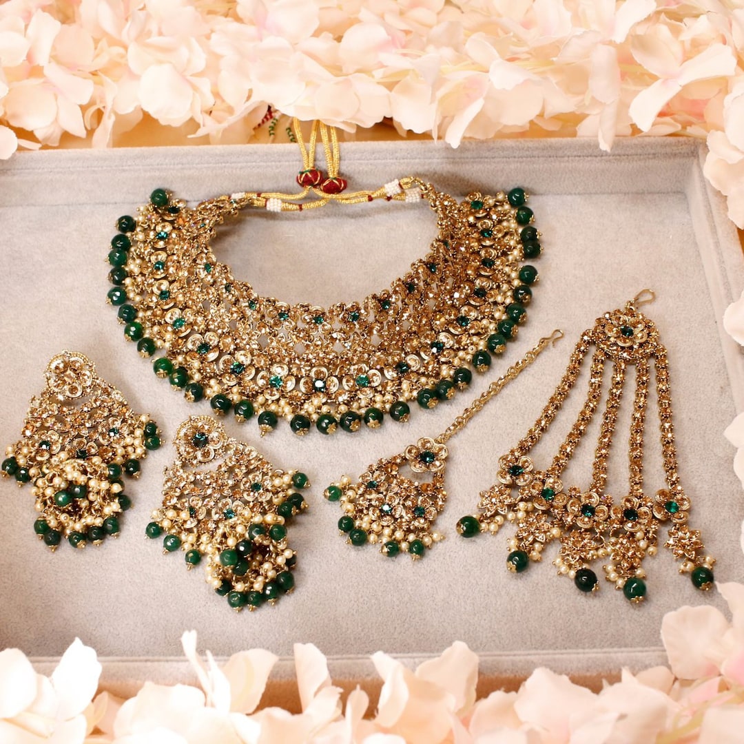 Ziba Bridal Necklace Set Green Etsy Australia