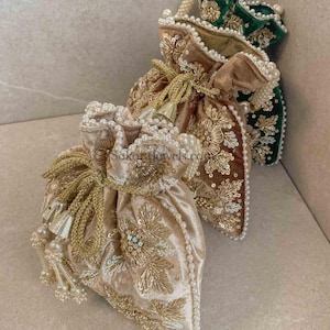 Velvet Floral Detail Potli Bag Indian Pakistani Punjabi Desi Hand Bag Wedding Party Bride Bridesmaid Purse Embellished Hand Made Mix Colour