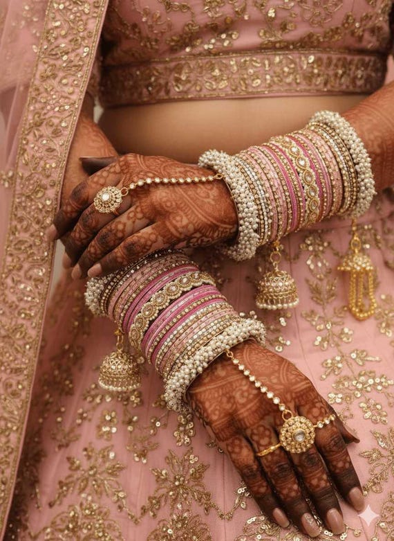 Celine Both Arm Full Bangle Set Stack Luxury Heavy Pearl Jhumka