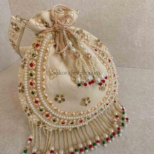 Raw Silk Bead Detail Potli Bag - 6 Colour Options - SOKORA JEWELSRaw Silk Bead Detail Potli Bag - 6 Colour Options
