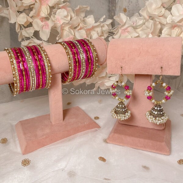 Bangle & Jhumka set - Hot Pink
