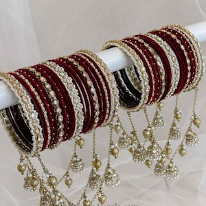 Luxury Maroon Velvet Bridal Bangle Set