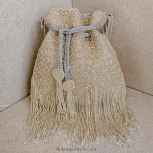 All-over Beaded Tassel Potli Bag 2 Colour Indian Embellished Hand Bag Wedding Bridal Accessory Gold Drawstring Bag Occasion Sokora Jewels