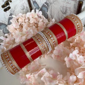 Rose Gold and Red Chura set