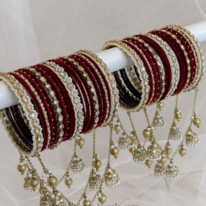 Ensemble de bracelets de mariée de luxe en velours bordeaux