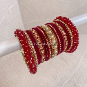 Thanjina Crystals Bangle stack - Maroon