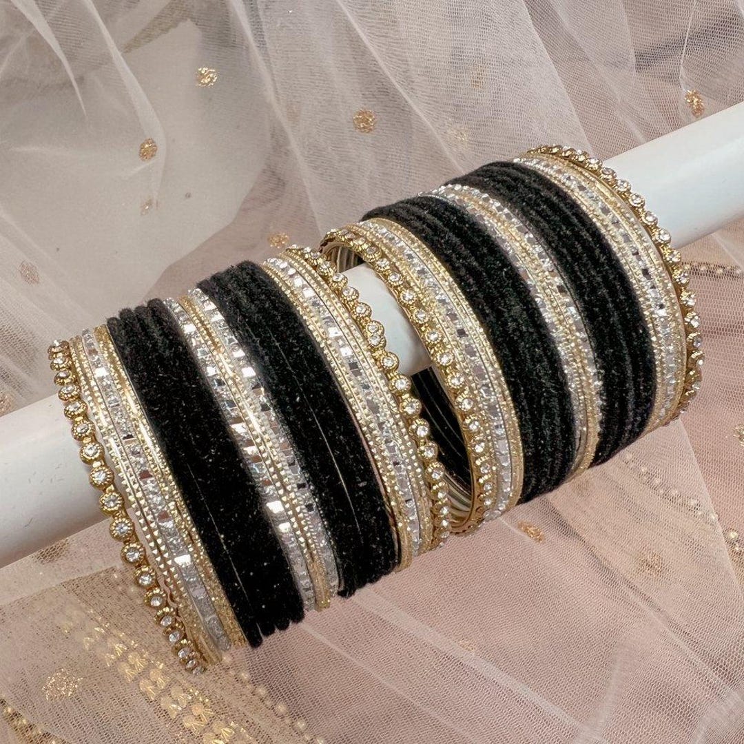 Small Black Velvet Bangle Set - Etsy Small Black Velvet Bangle Set - Etsy