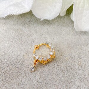 Small Crystal Nose Rings Non Pierced Left Side Dainty Lightweight Indian Pakistani Nath Wedding Party Nose Jewelry Sokora Jewels 0.75 inch