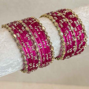 Glass Bangle Stack Pink Light Rani Colour Kashmiri Translucent Gloss Pretty Lightweight Hand Made Trending Churi Indian Pakistani Gift