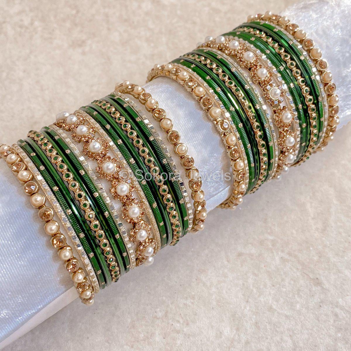 Small Green Daisy Bangle Set - Etsy