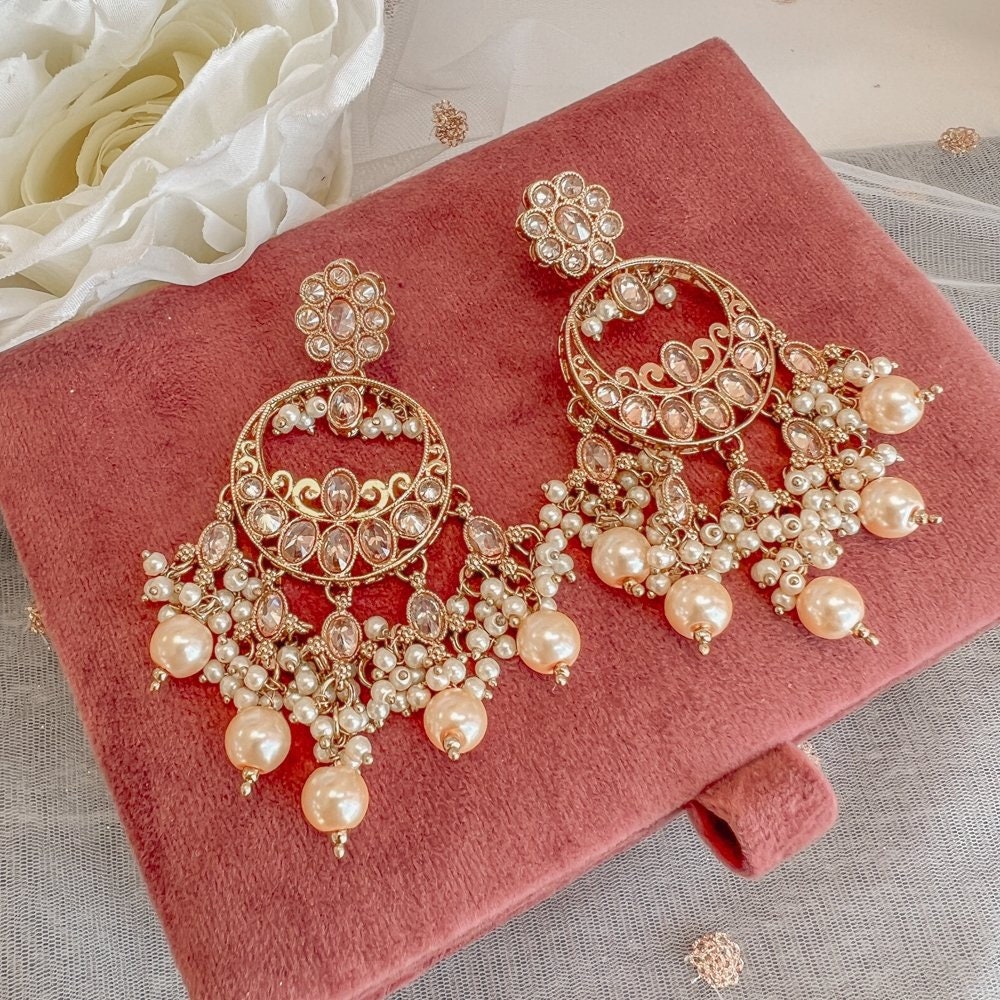 Light Weight Peach Colour Wedding Earrings | FashionCrab.com | Bold  statement jewelry, Buy earrings online, Online earrings