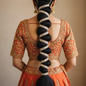 Decorative Hair Lace Pale Gold Metallic Thread Sequin Lace To Wrap Around Hair Plaits Wedding Functions Engagement Gift Sokora Jewels
