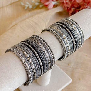 Oxidised Silver & Grey Navratri Bangle Set Ethnic Indian Desi Fashion Hand Bracelet Accessory Jewelry Traditional Handmade Boho Statement