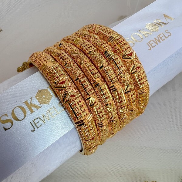 Fine set of 6 22k Gold Plate Bangles